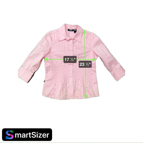 Allison Morgan Small Pintuck Pink Button-Up Pleated Blouse 3/4 Sleeve - Picture 6 of 7
